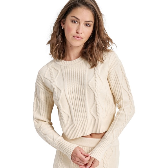NWT DKNY Jeans Women's Cropped Cable Knit Long-Sleeve Sweater, Size M - Picture 1 of 5